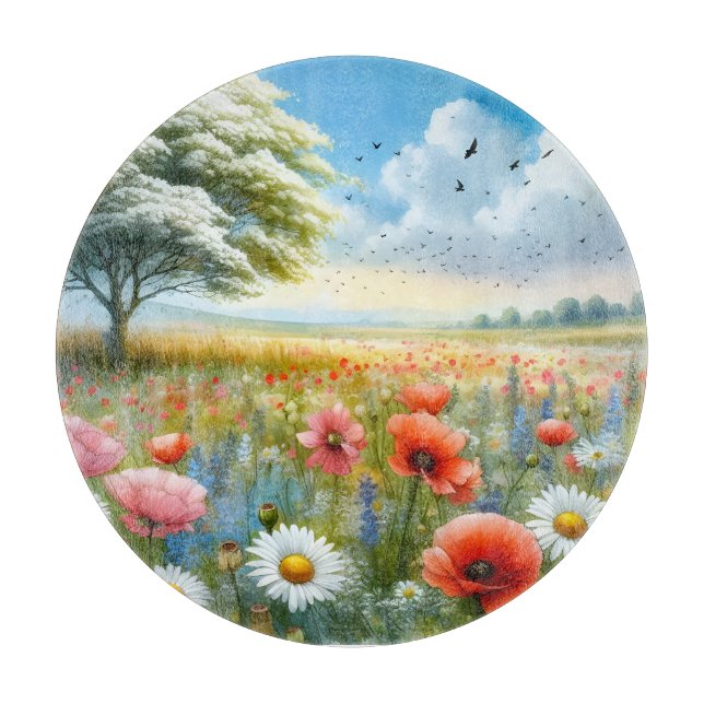 Mohn-Daisy-Wiese-Schneidbrett Schneidebrett (Vorderseite)