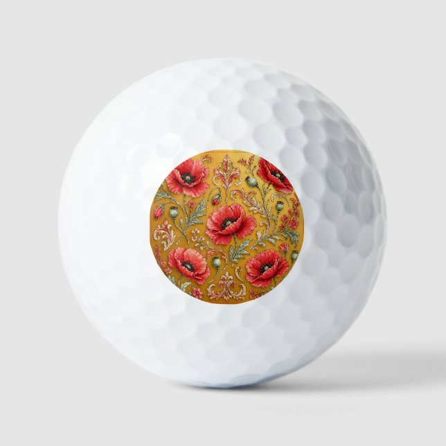 Mohn fleur goldenes Design Golfball (Vorderseite)