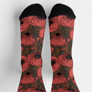 Mohn Garten in Korallenrot und Braun Socken