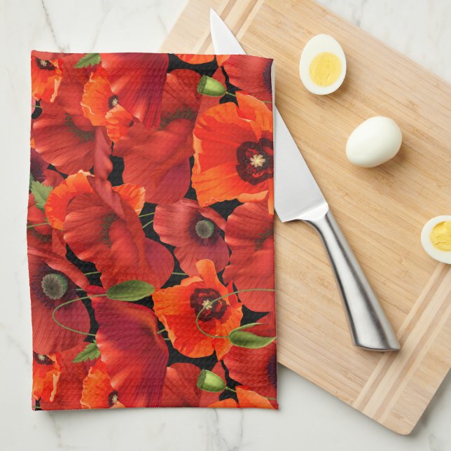 Mohn Geschirrtuch (Viertel Falte)