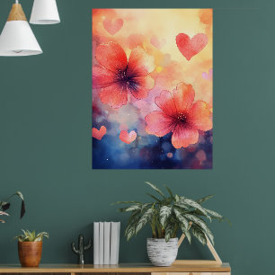 Mohn & Herzen – Romantisches Wasserfarben-Kunstpos Poster