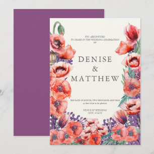 Mohn-Hochzeitseinladung mit Dahlien-Rücken Einladung