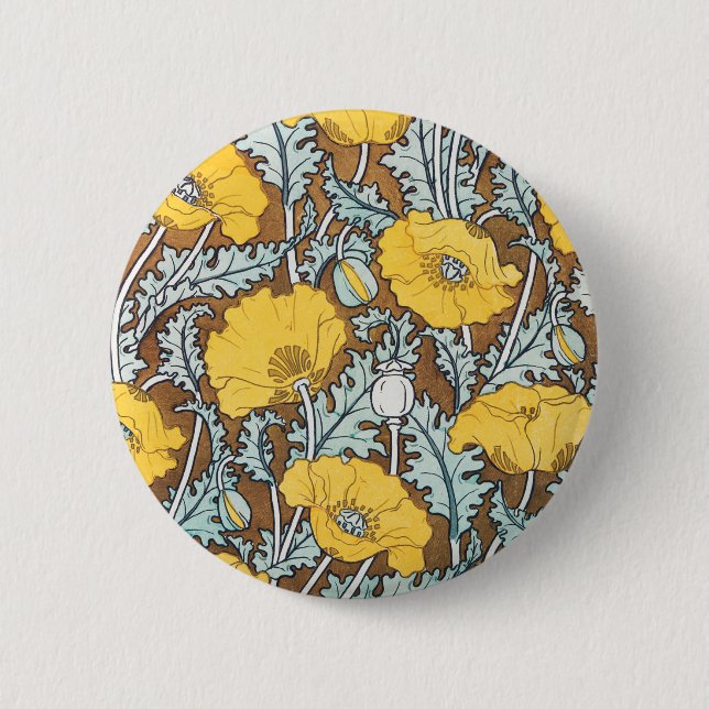Mohn Kunst Illustration Blumenmuster Button (Vorderseite)