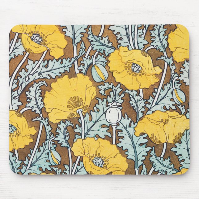 Mohn Kunst Illustration Blumenmuster Mousepad (Vorne)