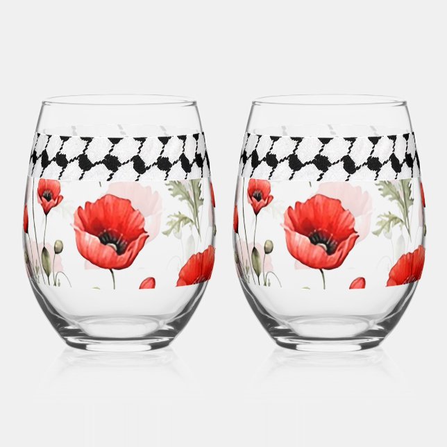 Mohn mit palästinensischem Hattah-Set Weinglas Ohne Stiel (Vorderseite)