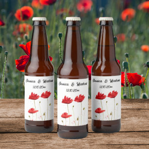 Mohn Mohnrot florale Wasserfarbe Hochzeiten Bierflaschenetikett