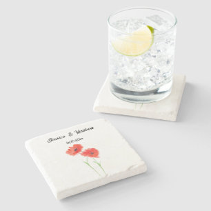 Mohn Mohnrot florales Wasserfarben Hochzeiten Steinuntersetzer