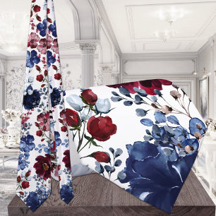 Mohn & Pfingstrosen Rot Weiß & Blau Hochzeit Krawatte