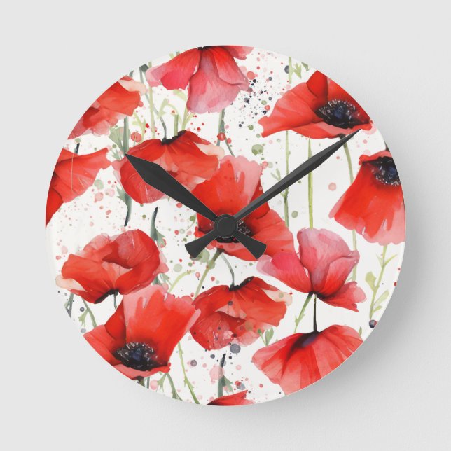 Mohn Runde Wanduhr (Vorderseite)