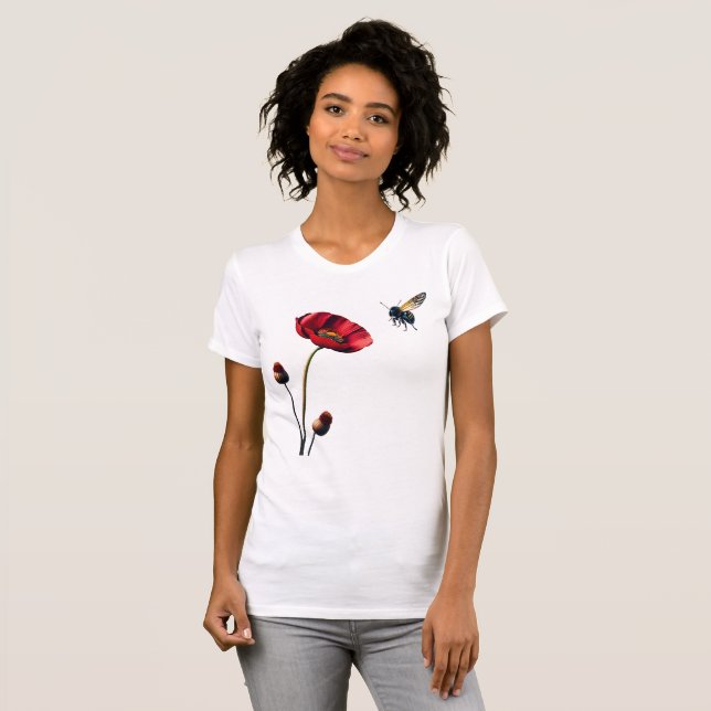 Mohn und Bienenbarsche + Leinwand T-Shirt (Vorne ganz)