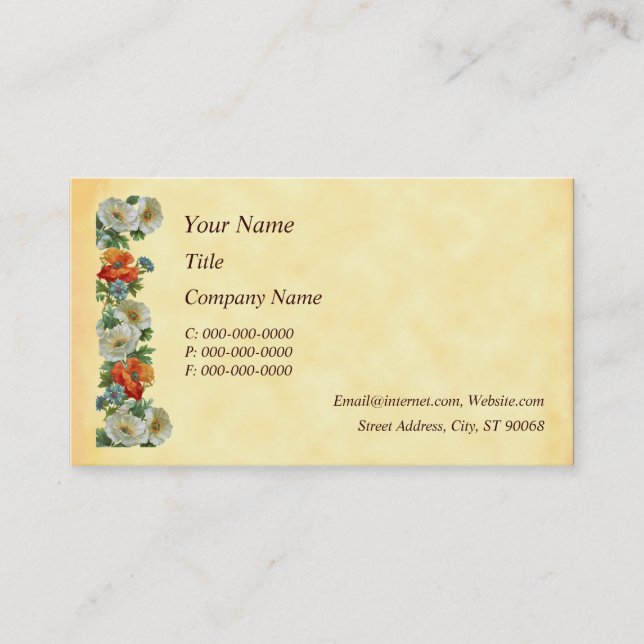 Mohn und Cornblumen Blumenstrauß Business Cards Visitenkarte (Vorderseite)
