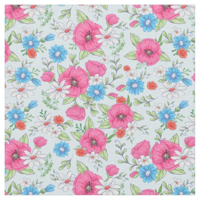Mohn und Gänseblümchen Stoff (Nahaufnahme)