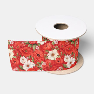 Mohn und Kamillenrot-weiße Blume Satinband