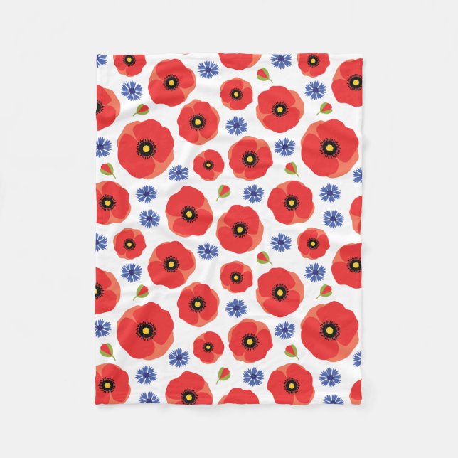 Mohn- und Kornblumenmuster Fleecedecke (Vorderseite)