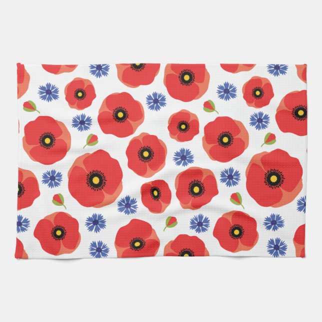 Mohn- und Kornblumenmuster Geschirrtuch (Horizontal)