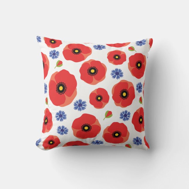Mohn- und Kornblumenmuster Kissen (Vorderseite)