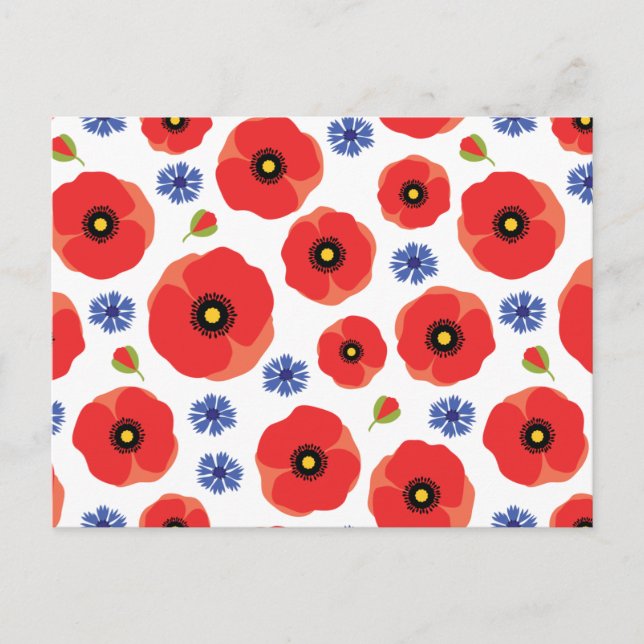 Mohn- und Kornblumenmuster Postkarte (Vorderseite)