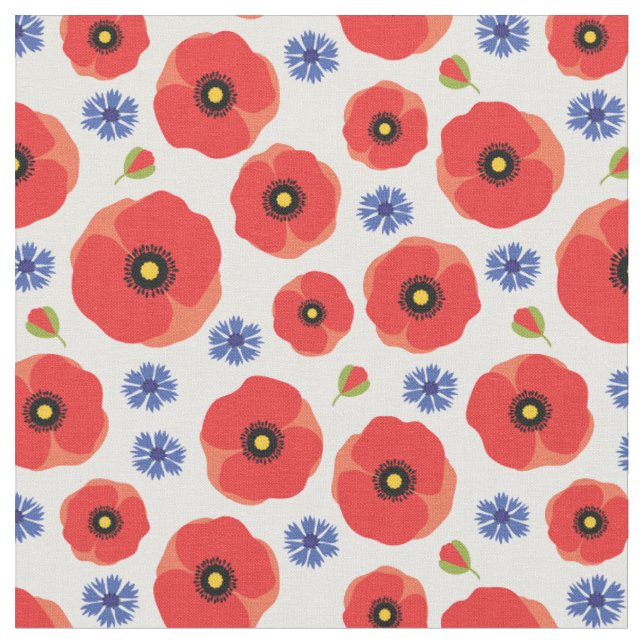 Mohn- und Kornblumenmuster Stoff (Nahaufnahme)