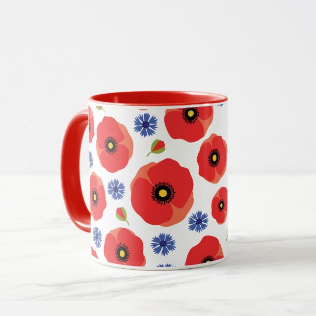 Mohn- und Kornblumenmuster Tasse (Vorderseite Links)