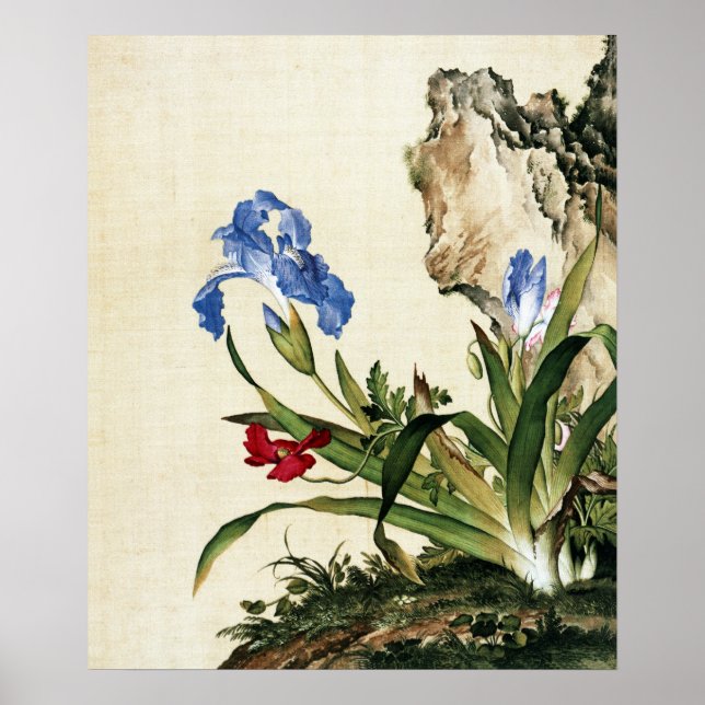 Mohn und Schmetterling Blume Kunst und Kultur Poster (Vorne)
