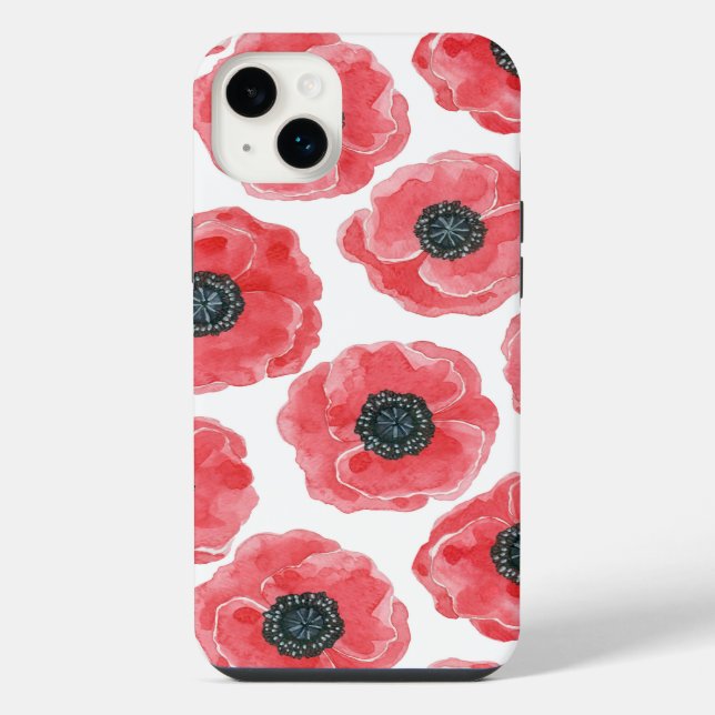 Mohn Wasserfarbe iPhone 14 Plus Hülle (Rückseite)