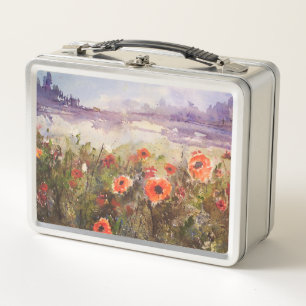 Mohn Wasserfarben-Impression Maureen Girard Metall Brotdose