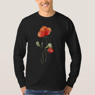 Mohn Wasserfarben Mohnsamen Rot Botanisch Poppie T-Shirt
