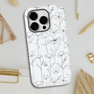 Mohn-Wildblume Schwarz-Weiß Minimalistisches Flora Case-Mate iPhone 14 Pro Hülle