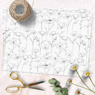 Mohn-Wildblume Schwarz-Weiß Minimalistisches Flora Seidenpapier