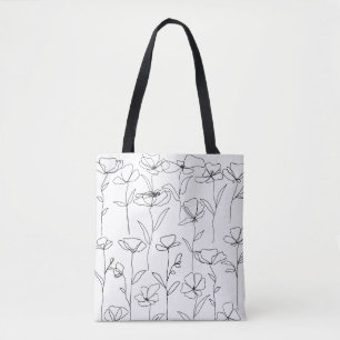 Mohn-Wildblume Schwarz-Weiß-Minimalistisches Flora Tasche
