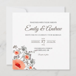 Mohn-Wildblumen-Aquarell-Quadratische-Hochzeit Einladung