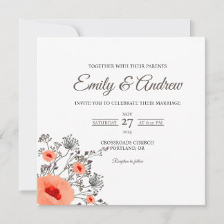 Mohn-Wildblumen-Aquarell-Quadratische-Hochzeit Einladung