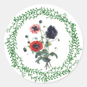 Mohnaufkleber, glänzend, klein, 1½ Zoll (Blatt mit Runder Aufkleber