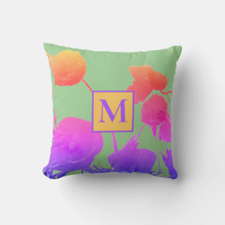 Mohnbläschen Blume Art Abstrakt Monogram, Initial Kissen