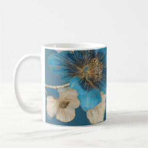 Mohnblauer Goldlinien Kunst Botanisch Floral Kaffeetasse