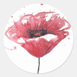 Mohnblume, Aquarell Runder Aufkleber