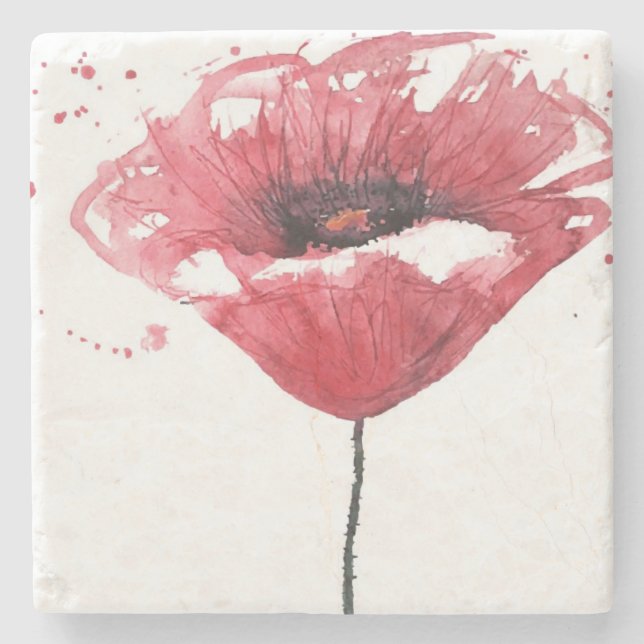 Mohnblume, Aquarell Steinuntersetzer (Vorderseite)