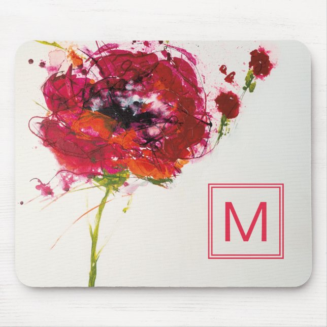 Mohnblume des Monogramm-| auf Weiß Mousepad (Vorne)