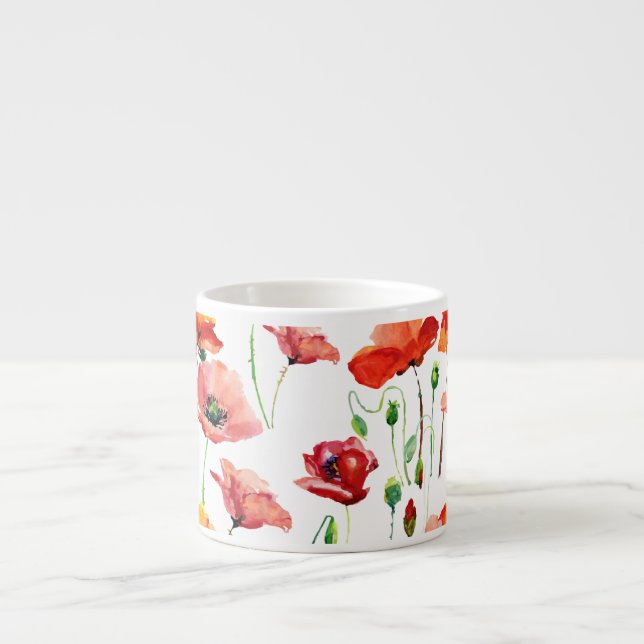 Mohnblume: Einfach Nahtloser Hintergrund. Espressotasse (Vorderseite)