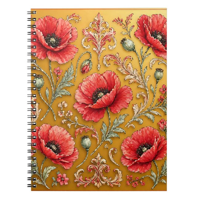 Mohnblume fleur goldenes Design Notizblock (Vorderseite)