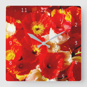 Mohnblume-Hahn Quadratische Wanduhr