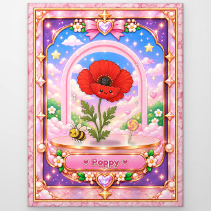 Mohnblume, Kawaii Kunst Postkarte