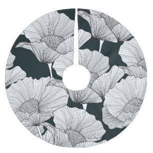 Mohnblume, schwarze weiße Linie. Polyester Weihnachtsbaumdecke