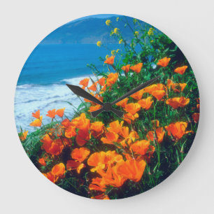 Mohnblumen an der Pazifikküste bei Big Sur Große Wanduhr