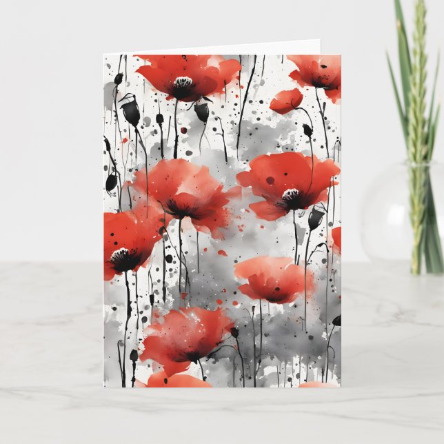 Mohnblumen - Aquarellblumen Karte (Vorderseite)