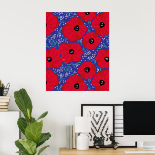 Mohnblumen auf lila handillustriert  poster