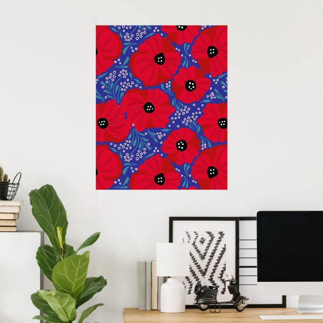 Mohnblumen auf lila handillustriert  poster (Heimbüro)