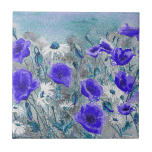 "Mohnblumen-Blau-" Fliese