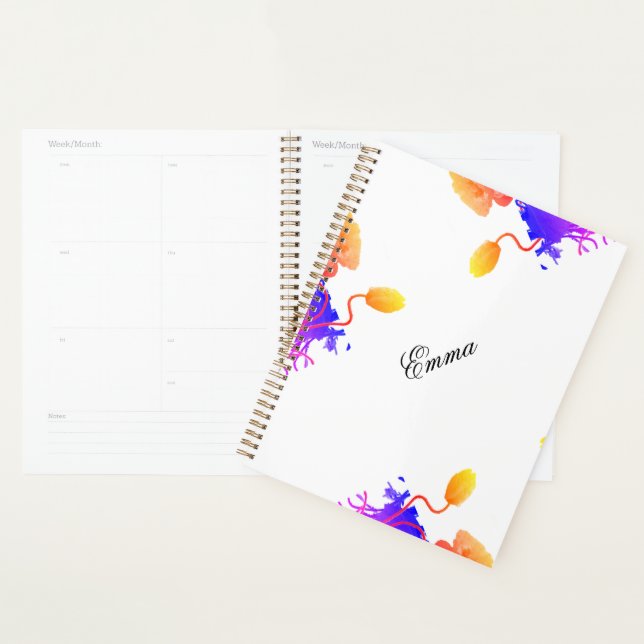 Mohnblumen Blume Aquarell Individuelle Name Planer (Anzeige)