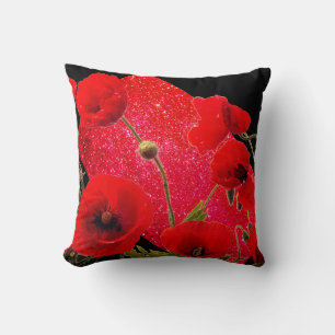 Mohnblumen Blume Roter Glitzer Sparkasse Schwarz F Kissen